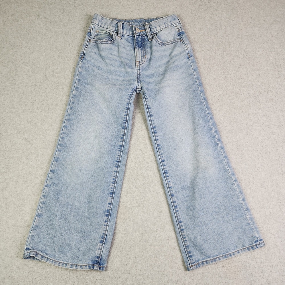 Old Navy Jeans Girls Size 8 Blue Denim Baggy Wide Leg High Rise Built-In Tough